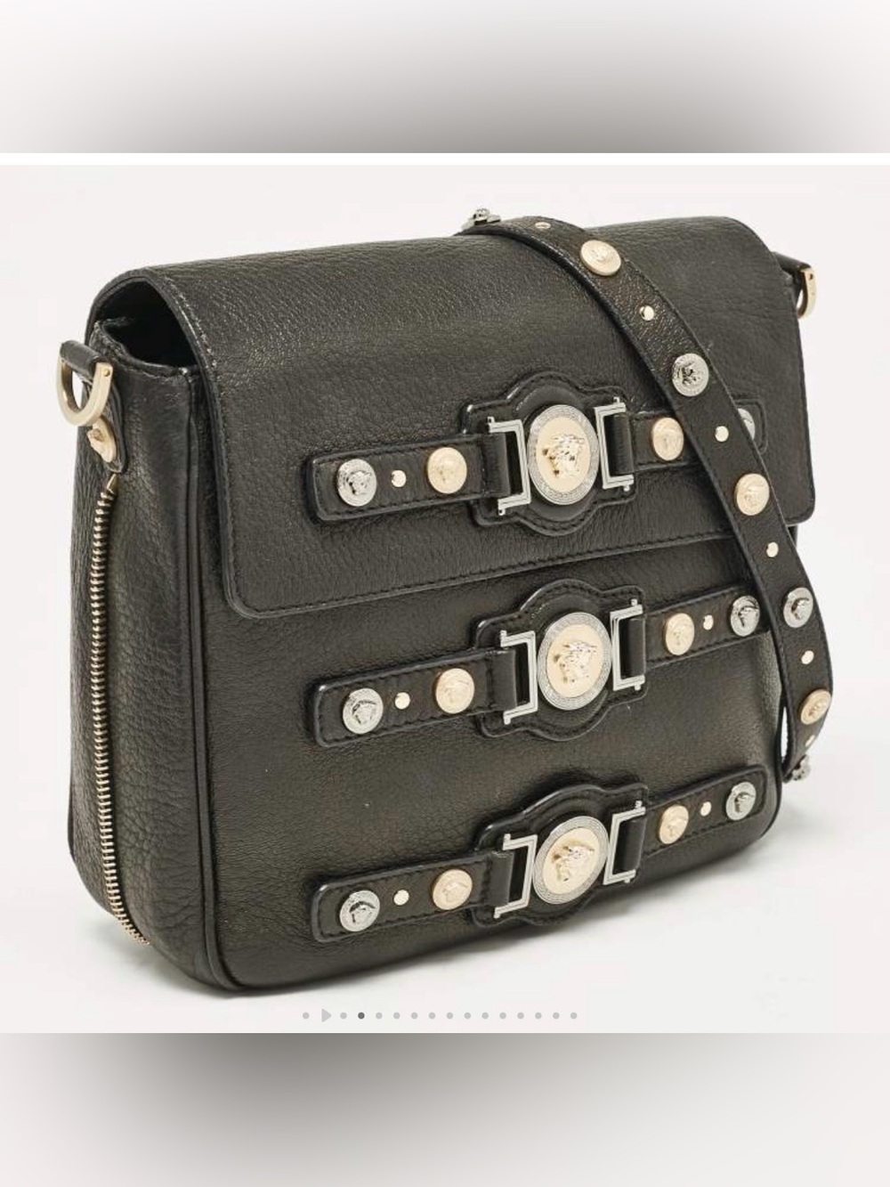 EUC Versace Black Leather Medusa Medallion Stud Crossbody Bag